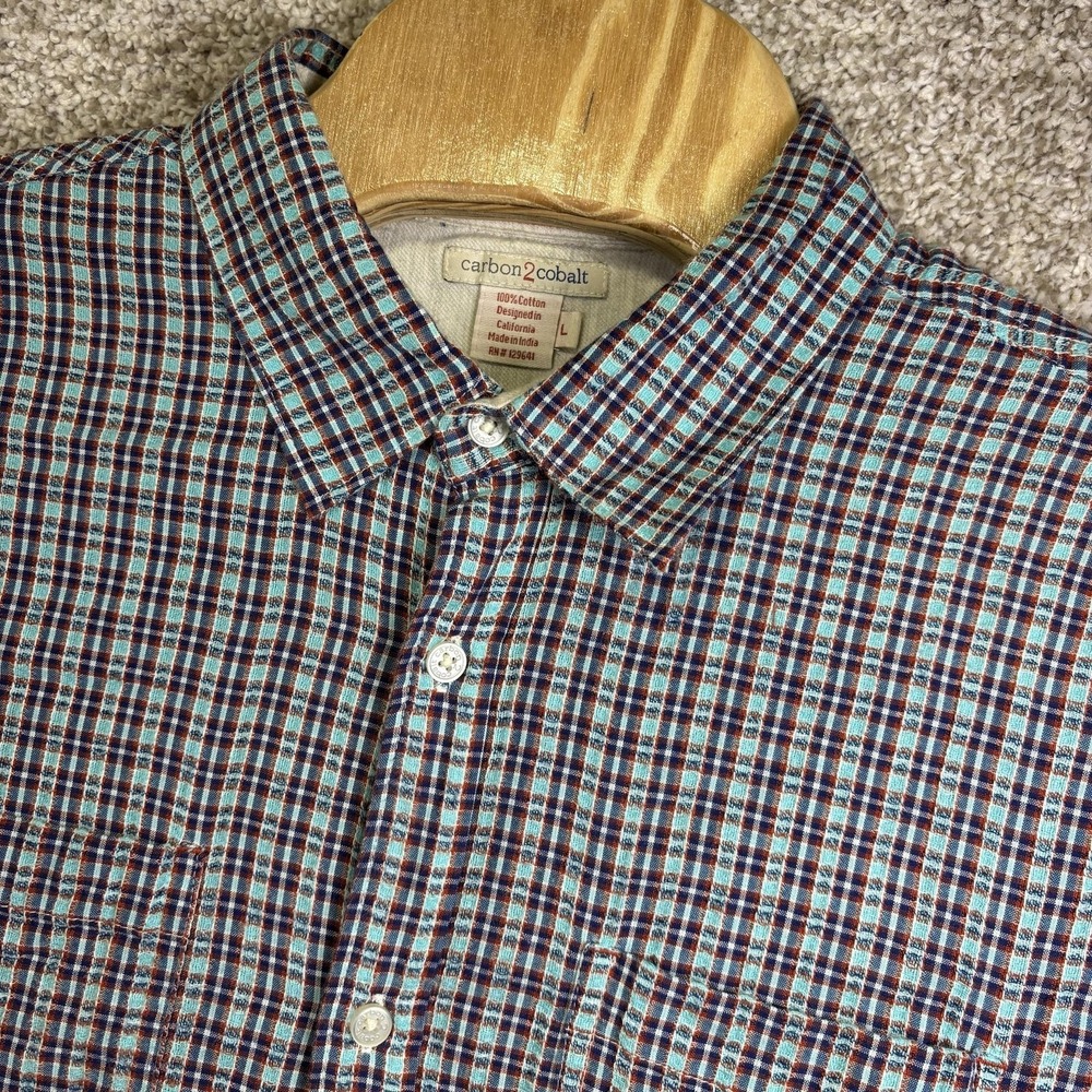 Carbon2cobalt Shirt Mens Large Blue Check Long Sleeve Button Up Casual Cotton
